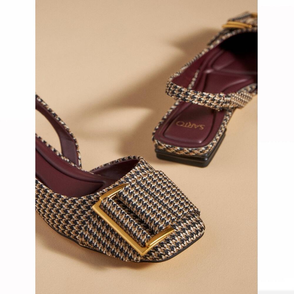 Sarto Tracy Slingback Flats Size 8.5 Houndstooth Buckle Preppy Classic Chic - Picture 5 of 9